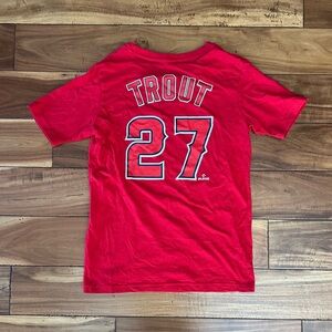 Mike Trout #27 Angels Kids Tee Youth Large (12-14) MLB Baseball Shirt Red